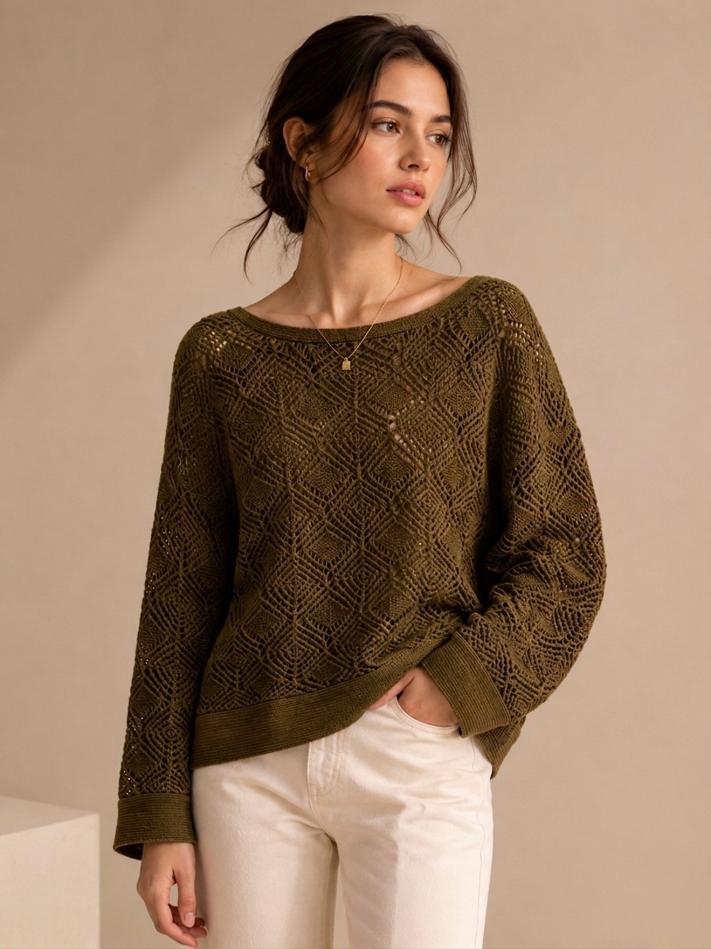 J.Crew - Olive Green Open-Knit Sweater